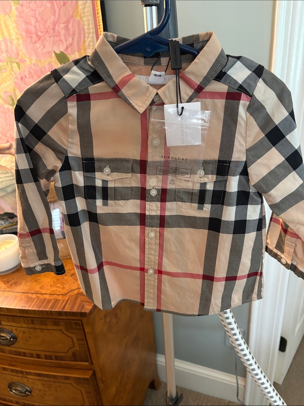 Burberry Beige Black and Red Plaid Button-Down Shirt for Kids